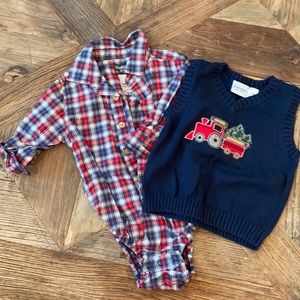 Holiday onesie with sweater vest